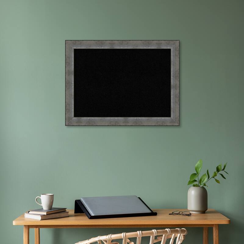 Forged Pewter Wood Framed Black Corkboard Bulletin Board