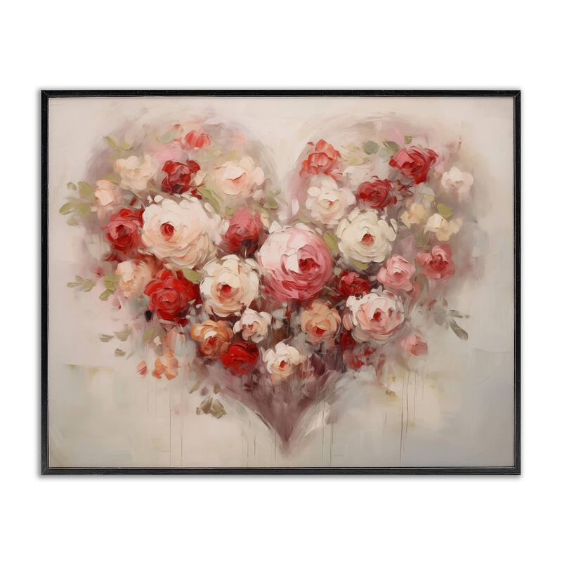 Stupell Valentine Roses Heart Framed Giclee Art Design By Arlington Prints - 20 x 16 - Black