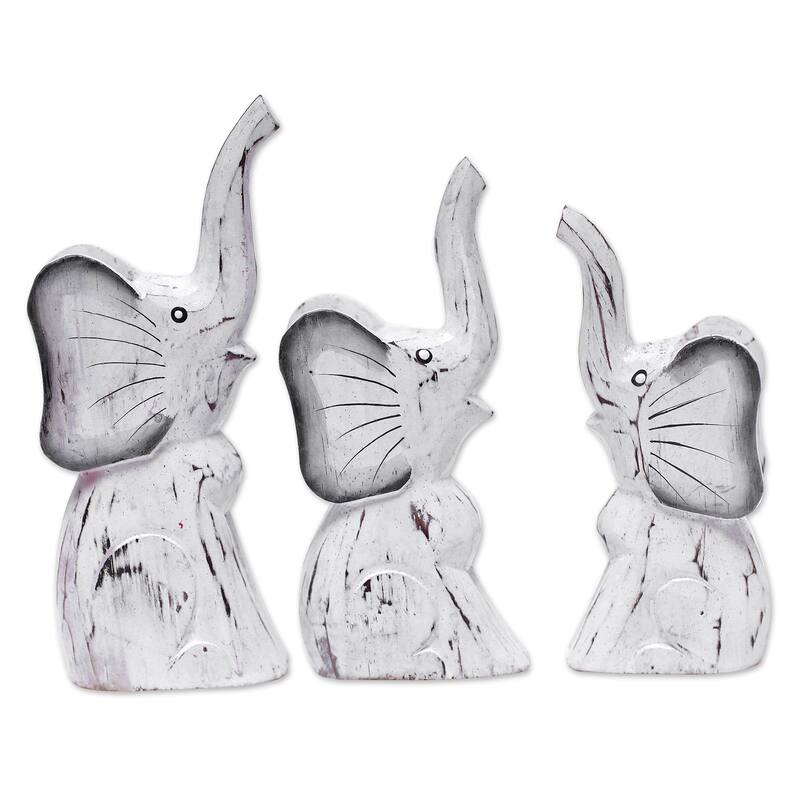 Novica Handmade Cute Trunks Wood Statuettes (Set Of 3)
