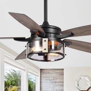 52" Rustic Black Wood 5-Blade Indoor Ceiling Fan with Remote