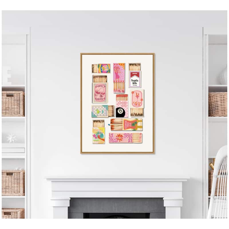 Kate and Laurel Vintage Pink Matchboxes by Honey Island Studio Framed Canvas Wall Art Print