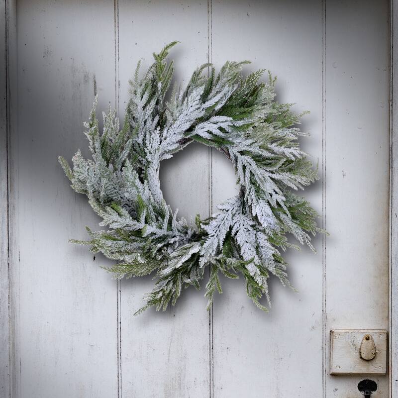 16" Real Touch Norfolk Pine Wreath With Snow - Green