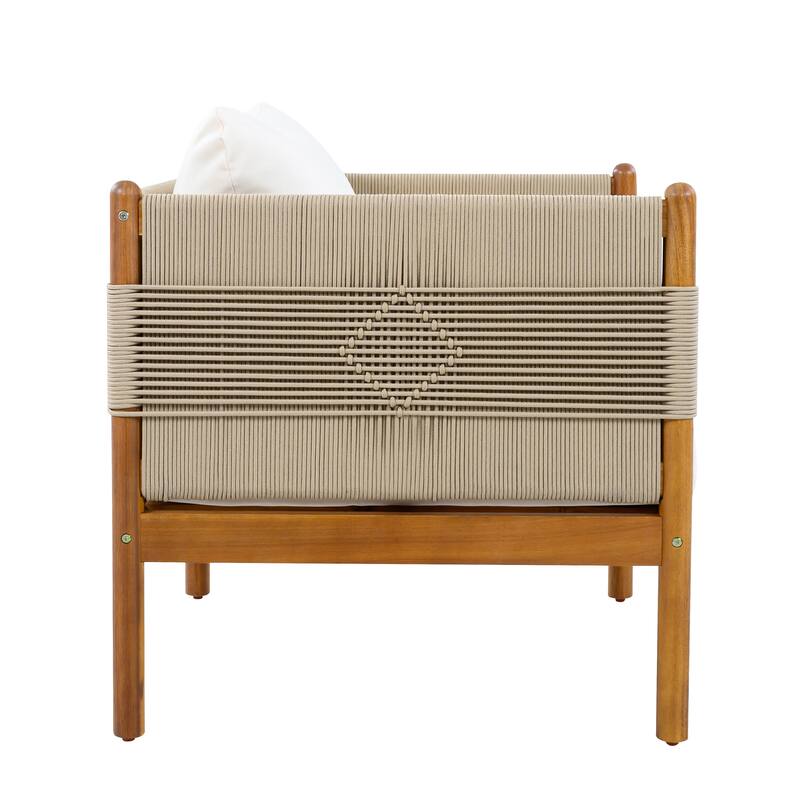 Christopher Knight Home - Outdoor Patio 29.72" Acacia Wood Club Chair with Handwoven Rope Panels and Cushions