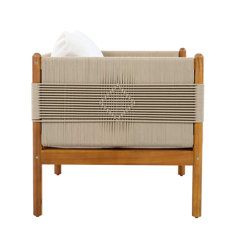 Christopher Knight Home - Xaizai Outdoor 50.35" Acacia Wood 2-Seater Loveseat with Cushions & Square Rope Arms
