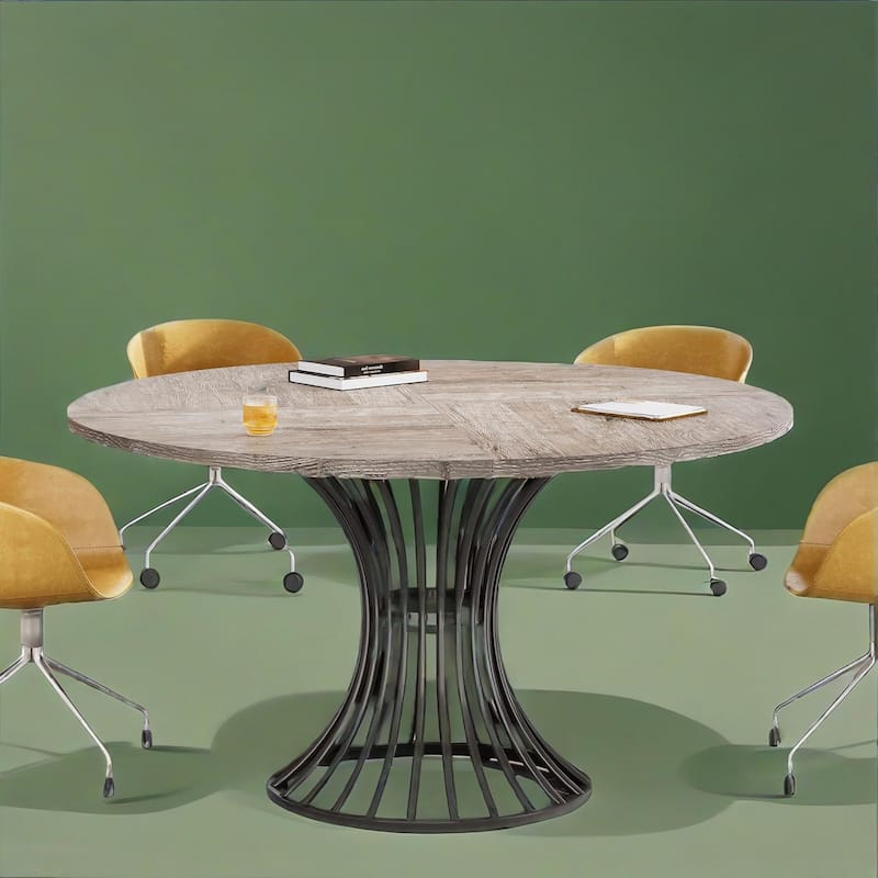 Wood and Metal Round Dining Table for 4 to 6 People - 46.85” x 46.85” x 29.92”