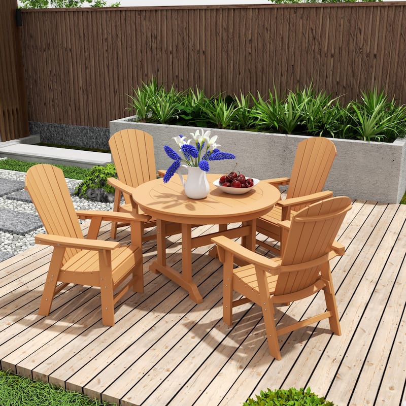 Altura 5-Piece Round Poly Eco-Friendly All Weather Outdoor Dining Set - Teak