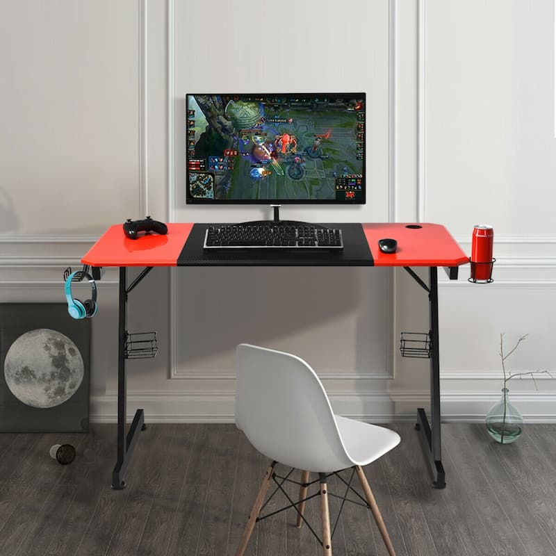 Gymax 47 inch Gaming Desk Z Shape Computer Desk w/ Storage for Cup