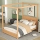 preview thumbnail 14 of 22, Modern Queen/Full Size Canopy Platform Bed with Headboard and Support Legs - Natural Finish, Sturdy Pine Wood Construction