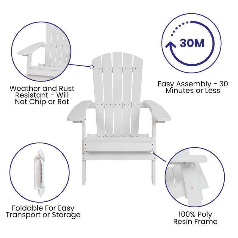 Set of 2 Indoor/Outdoor Folding Adirondack Chairs with Side Table - 34"D x 30.25"W x 37"H