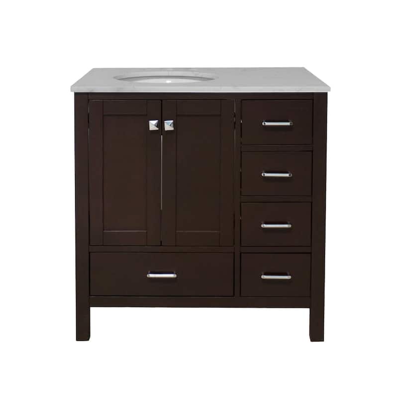 KitchenBathCollection Horizon 36" Bathroom Vanity with Engineered Carrara Top