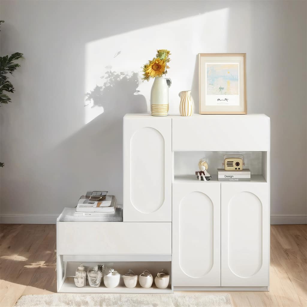 Wood Shoe Cabinets with Soft Cushion,Doors and Adjustable Shelves
