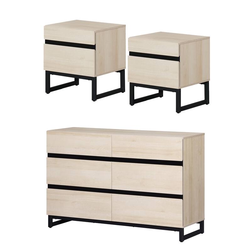 3-Piece Bedroom Furniture Set,Dresser &Chest With 6 Drawers,2 Nightstand For Bedroom, Bedroom Furniture Set