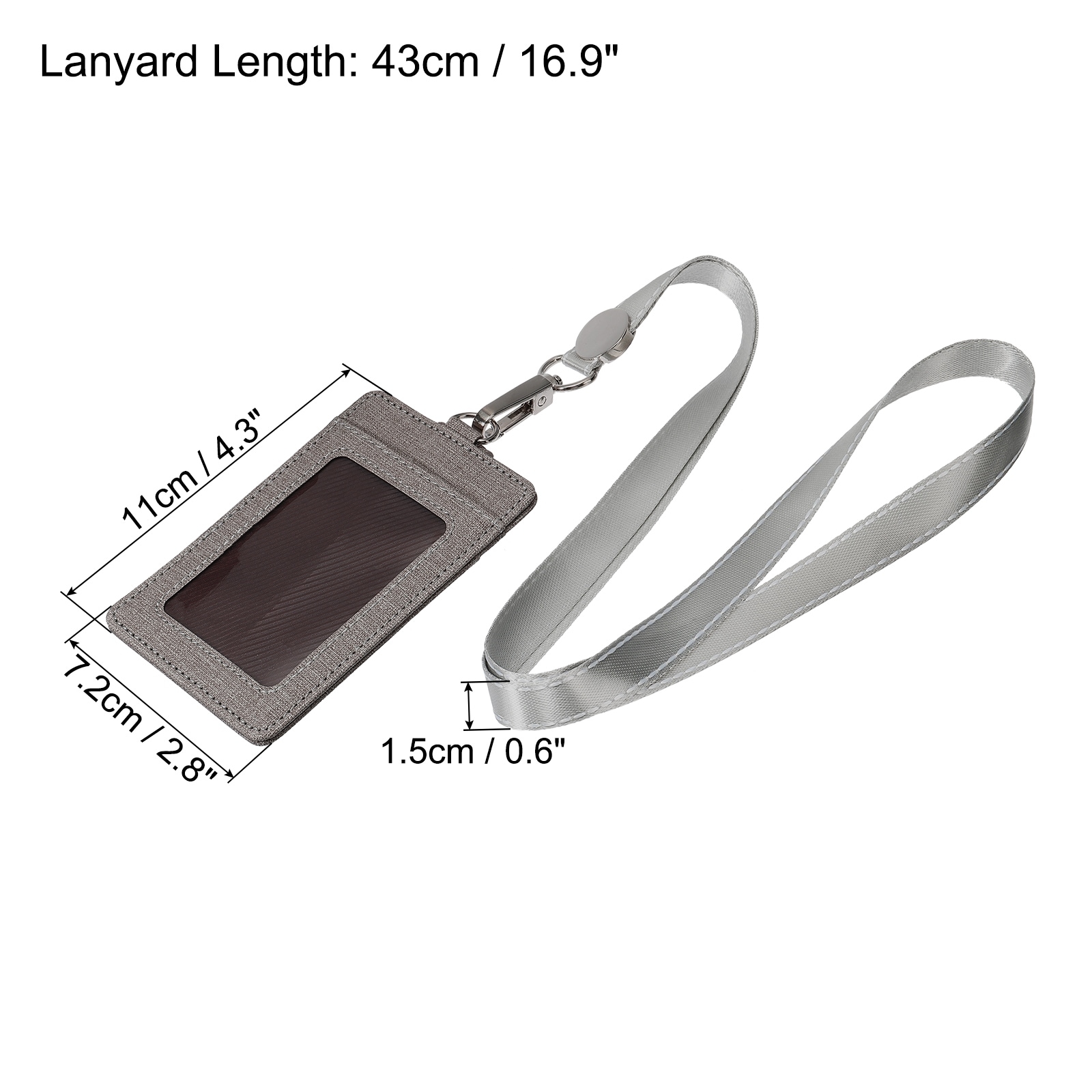 Vertical PU ID Badge Holder with Lanyard and Buckle 3 Card Slots Beige