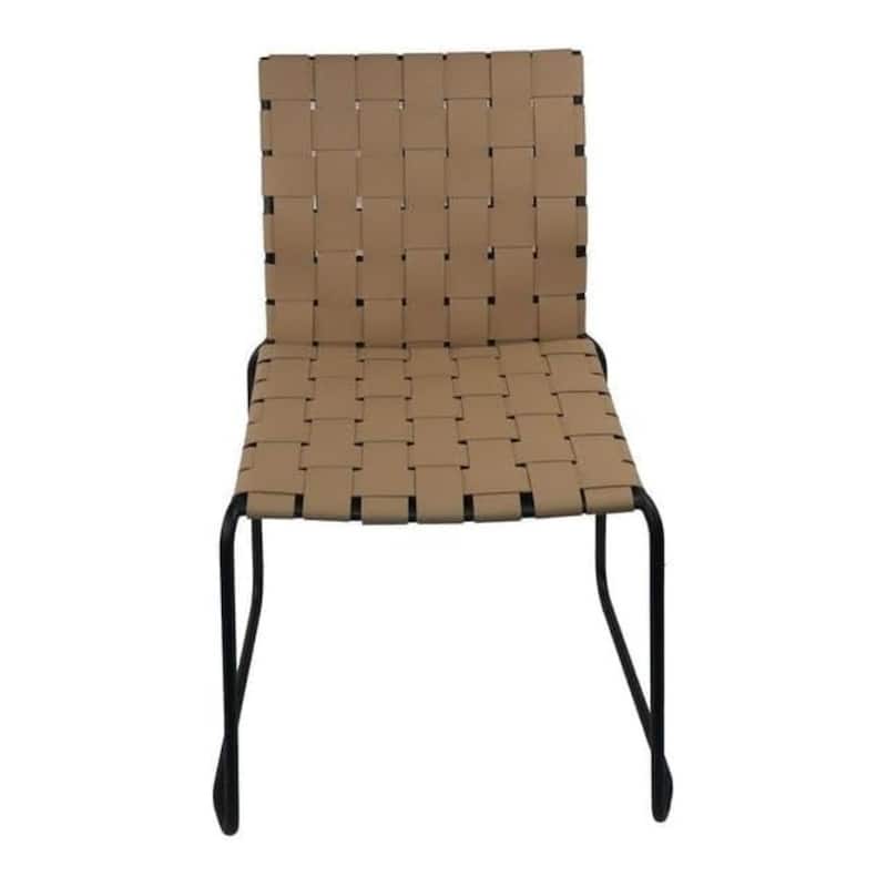 Coffee Woven Leather Armless Dining Chairs Set of 4 with Black Frame - Set of 4 - Coffee