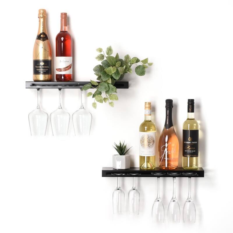 Wall Mounted Wine Rack - 17.7"D x4.3"W x 1.2"H - Black