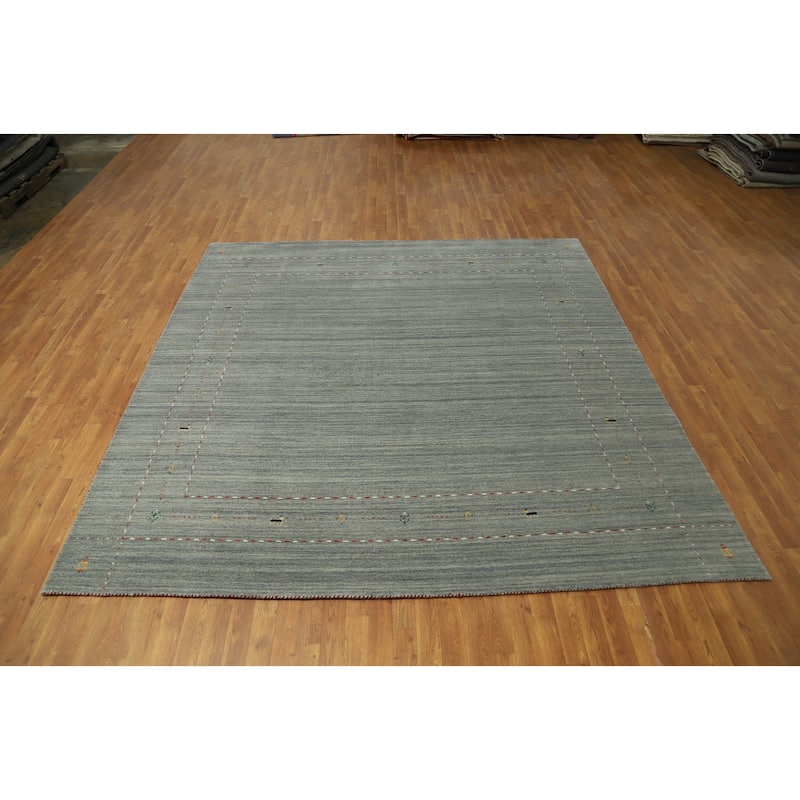 Hand Knotted Oriental 100% Wool Carpet Tribal Animal Pictorial Green Gabbeh Area Rug - 9' 1'' X 9' 0''