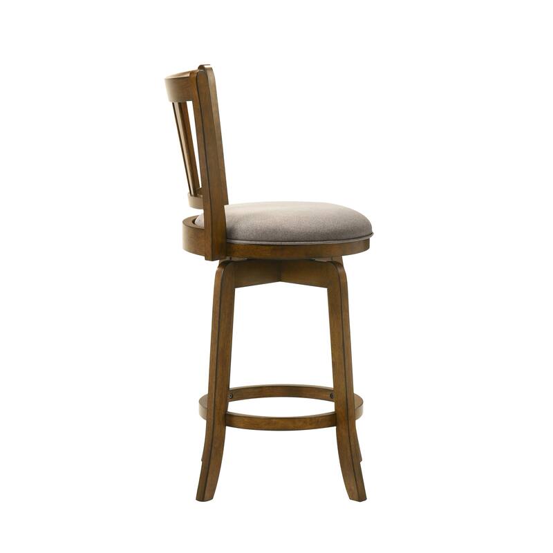 Wren Modern Farmhouse Swivel Wood Counter Height Kitchen Bar Stool in Sepia Brown Finish withUpholstered Seat