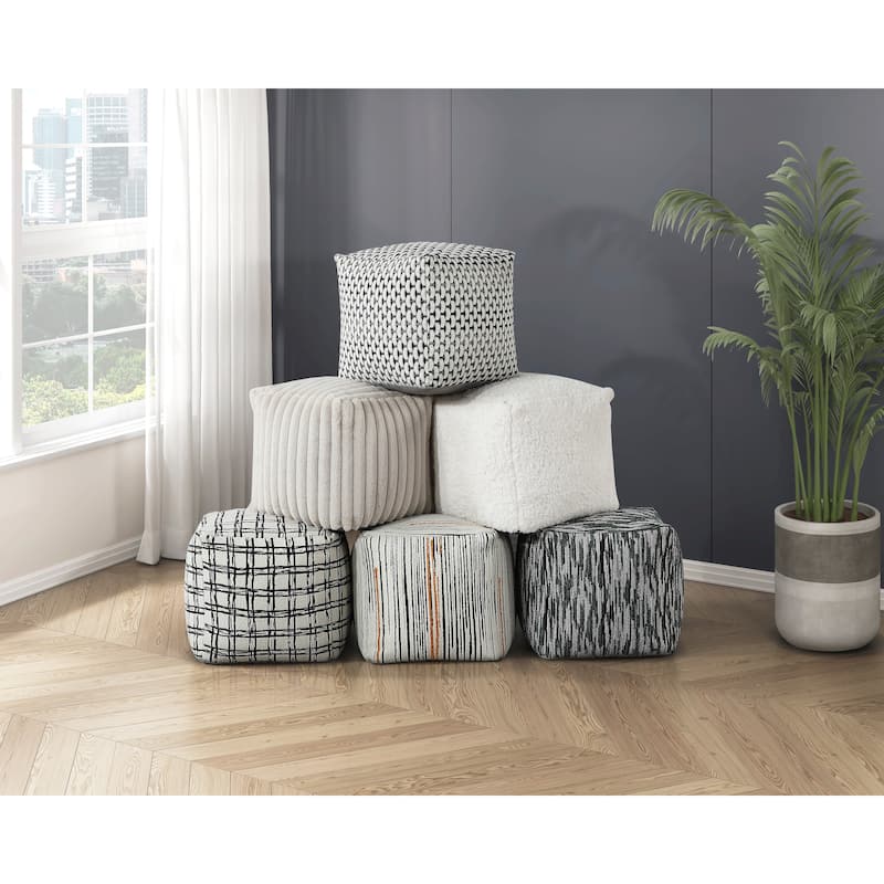 Modern Square Pouf Off Faux Fur Fabric Upholstered Ottoman, Footstool, NonSlip Floor Pouf, Bean Bag Chair, 1pc Sitting Pouf
