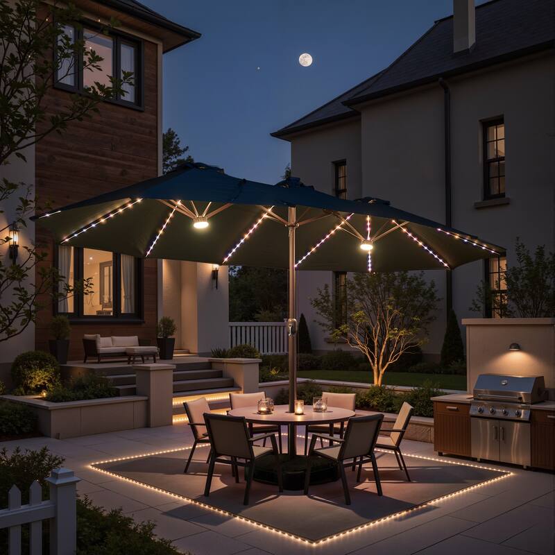 ​OVIOS 15ft LED Double Side Patio Umbrella Extra Large with Crank