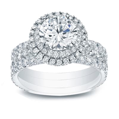 Auriya 2 3/8ctw Round Diamond Halo Engagement Ring 3Pc Set 14k Gold