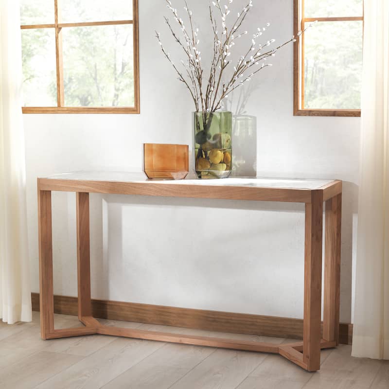 SAFAVIEH COUTURE Bernardi Marble Top Console Table - 50"W x 16"D x 28"H - Natural/White