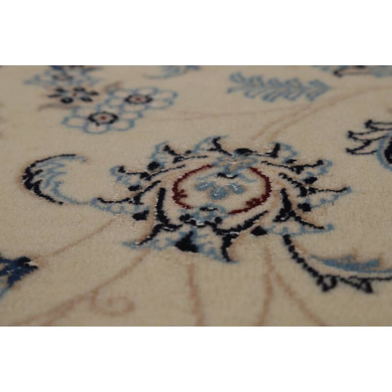 Wool & Silk Vegetable Dye Floral Nain Persian Area Rug Handmade Carpet - 8'2"x 10'9"