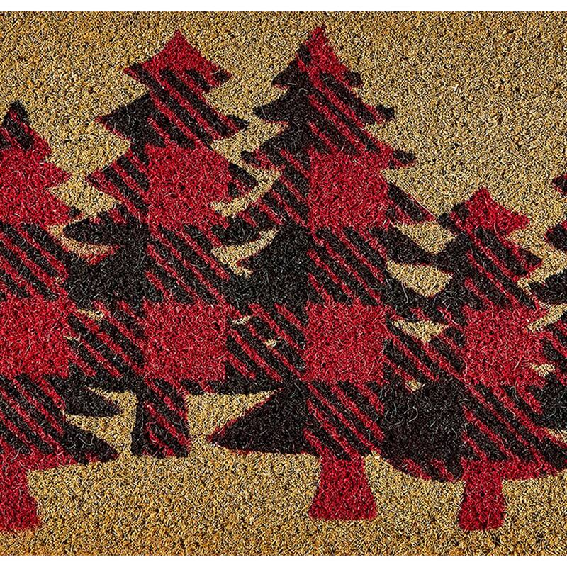 1'5"x3'3" Coir Estate Mat Tis This Season Red Background Green Pine Trees Rectangle Indoor and Outdoor Door Welcome Mat