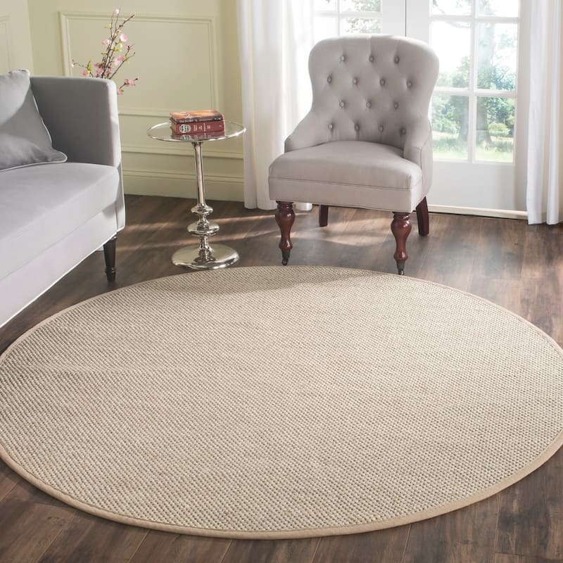 SAFAVIEH Natural Fiber Pacific Casual Border Sisal Rug - 3' x 3' Round - Marble/Linen