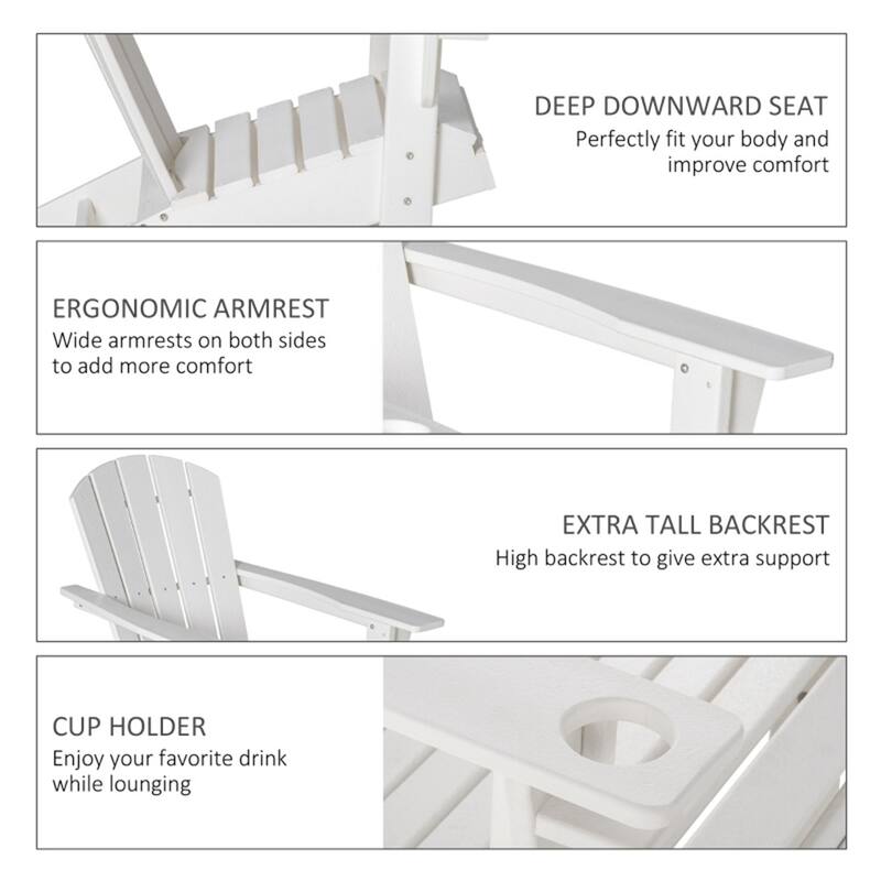Reclining Adirondack Chair with Wide Armrests and Slatted Design for Outdoor Spaces - 29.5" W x 34.25" D x 35.5" H
