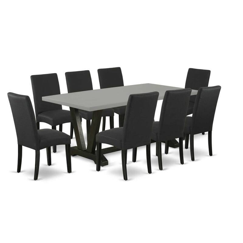 Modern 9-Piece Dining Set - Wood Table & 8 Upholstered Chairs - Kitchen Dining Room Furniture