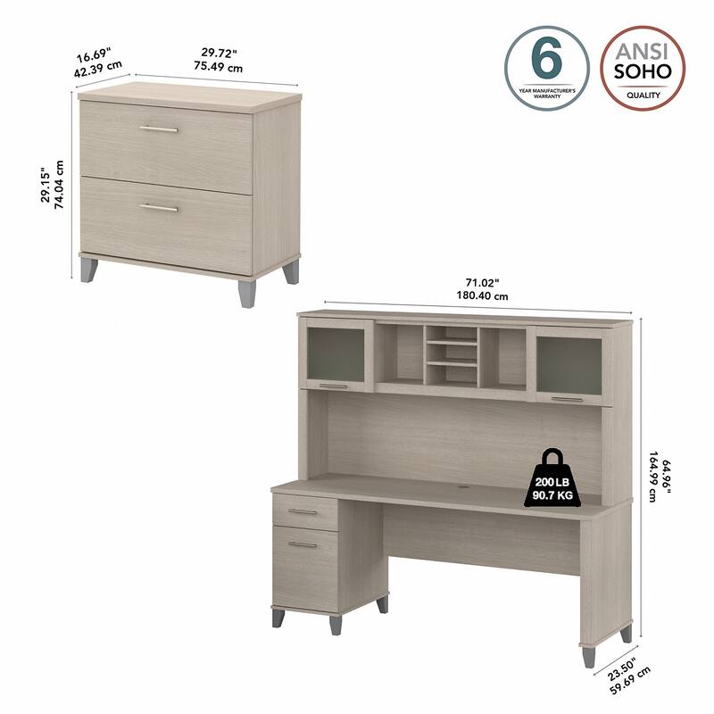Somerset 72W Office Desk with Hutch and File Cabinet by Bush Furniture