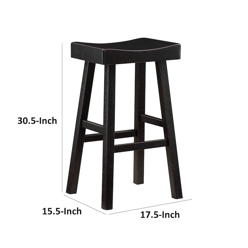 Casy 30 Inch Bar Height Stool, Saddle Seat, Black Solid Rubberwood Frame