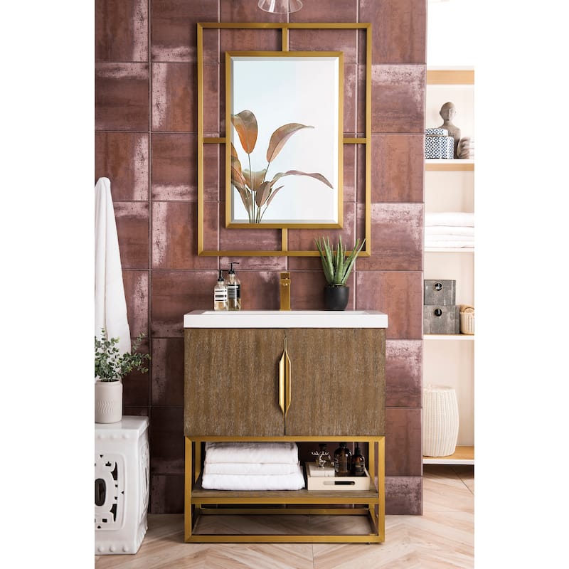 James Martin Vanities Columbia 31.5" Single Vanity, Latte Oak with White Glossy Composite Stone Top
