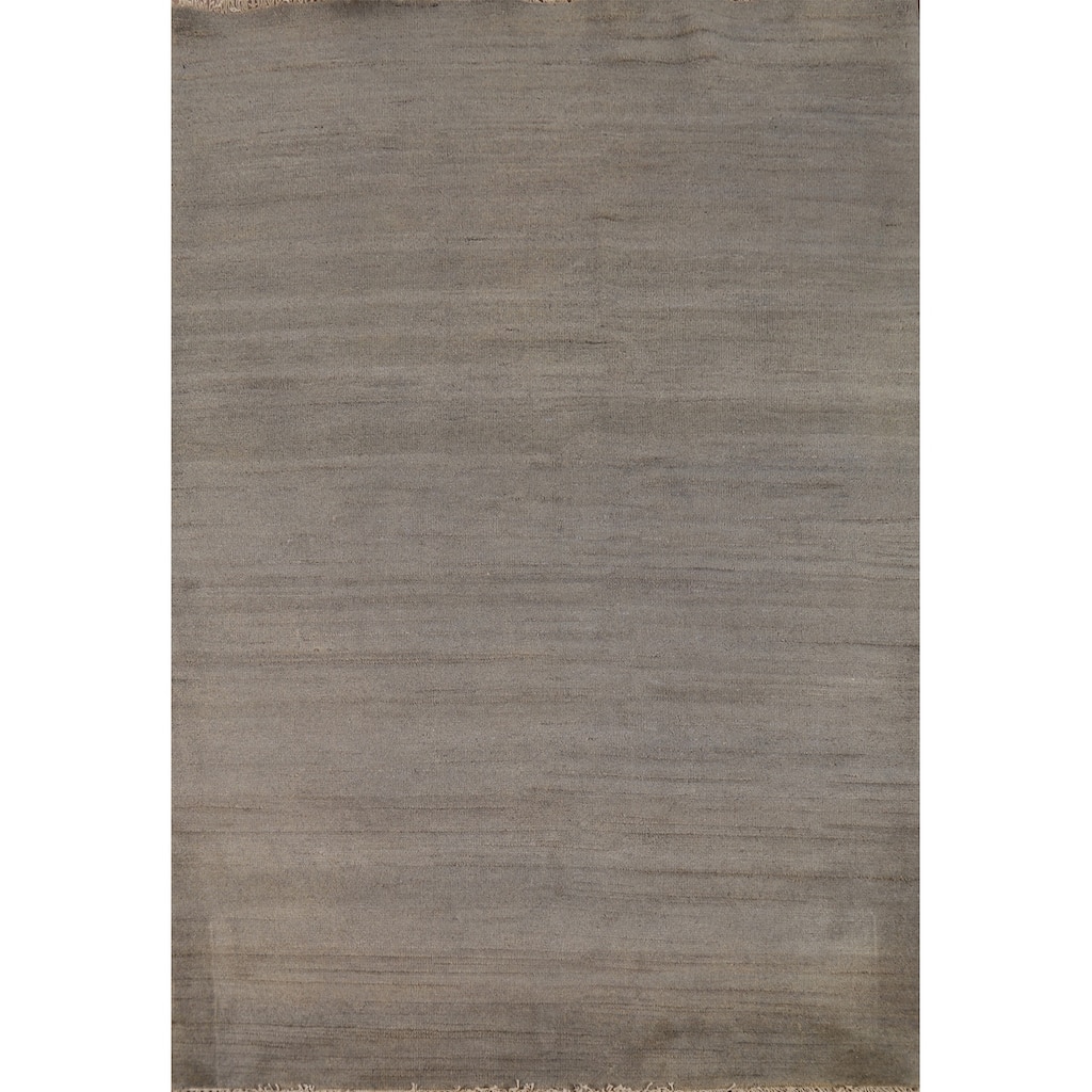 Modern Gabbeh Oriental Rug Handmade Grey Wool Carpet - 4'10"x 6'10"
