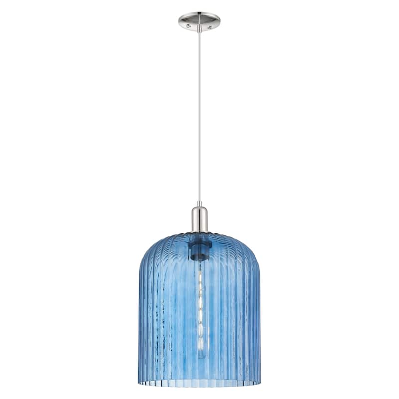 Innovations Lighting Downtown Urban - Bridal Veil - 1 Light 12" Cord Hung Mini Pendant - Blue Shade/Polished Nickel