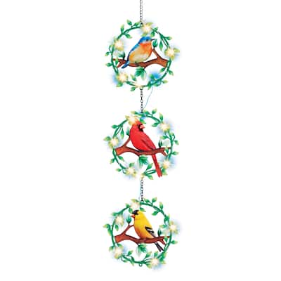 Solar Powered Bird Trio Hanging Garden Mobile - 7 x 38 x 3.25