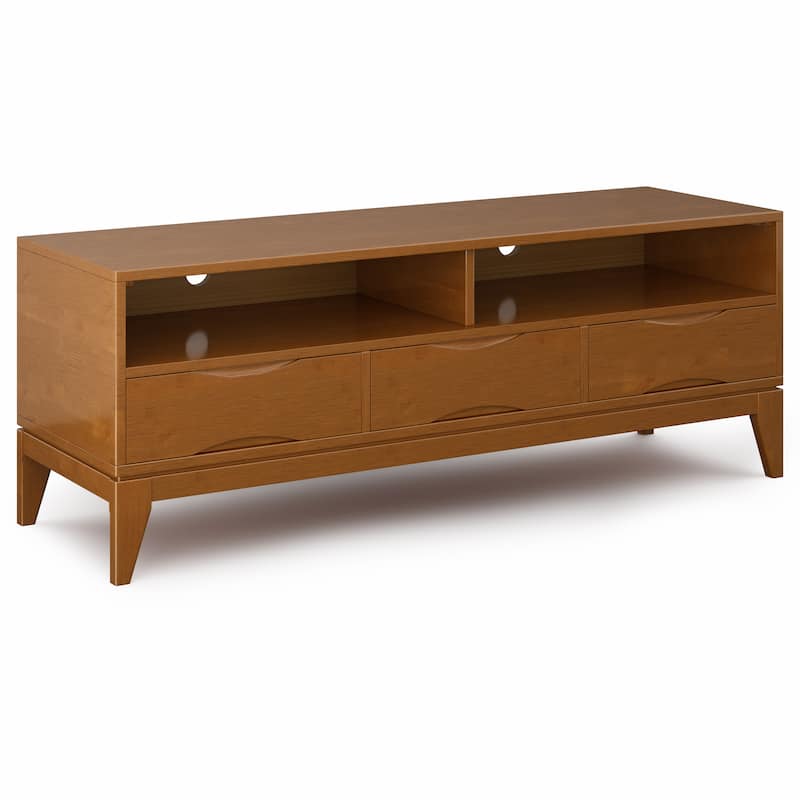 WYNDENHALL Pearson SOLID HARDWOOD 60 inch Wide Mid Century Modern TV Media Stand For TVs upto 65 inches - 60"w x 19"d x 22" h