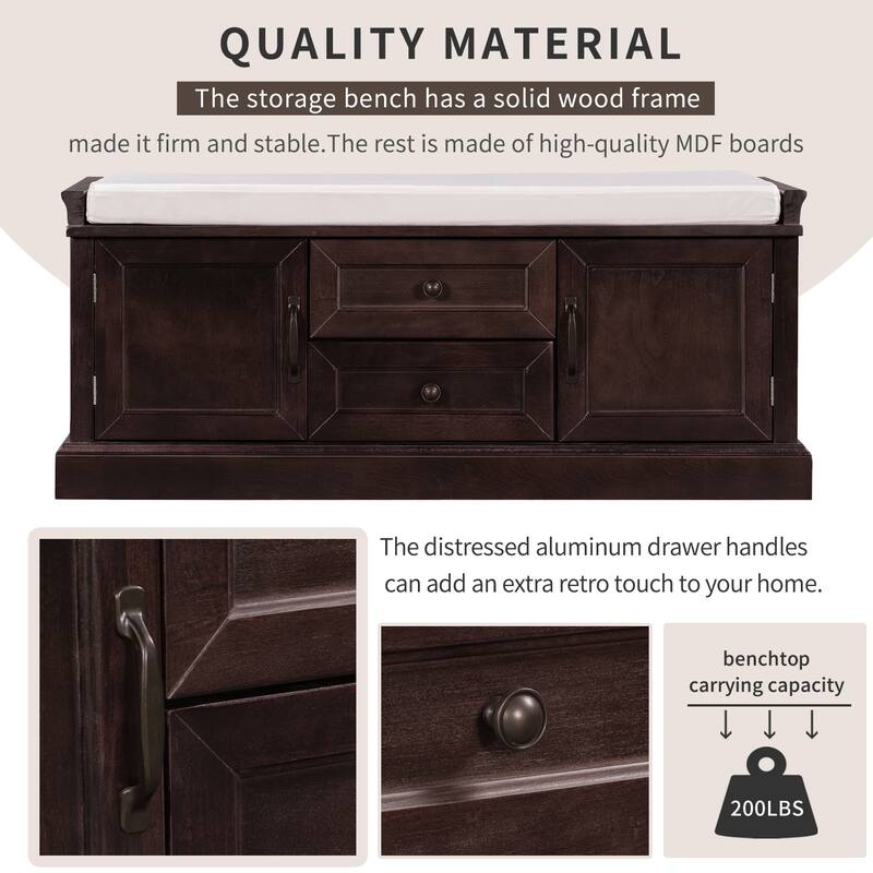 Storage Bench with 2 Drawers and 2 Cabinets