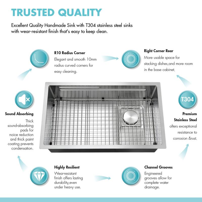 32 Inch Stainless Steel Single Bowl Undermount Double Ledges Workstation Kitchen Sink With Sliding Accessories