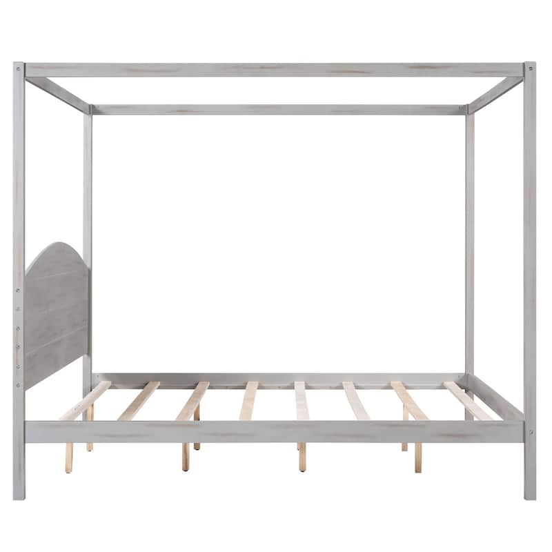 King Pine Canopy Bed with Headboard & Support Legs