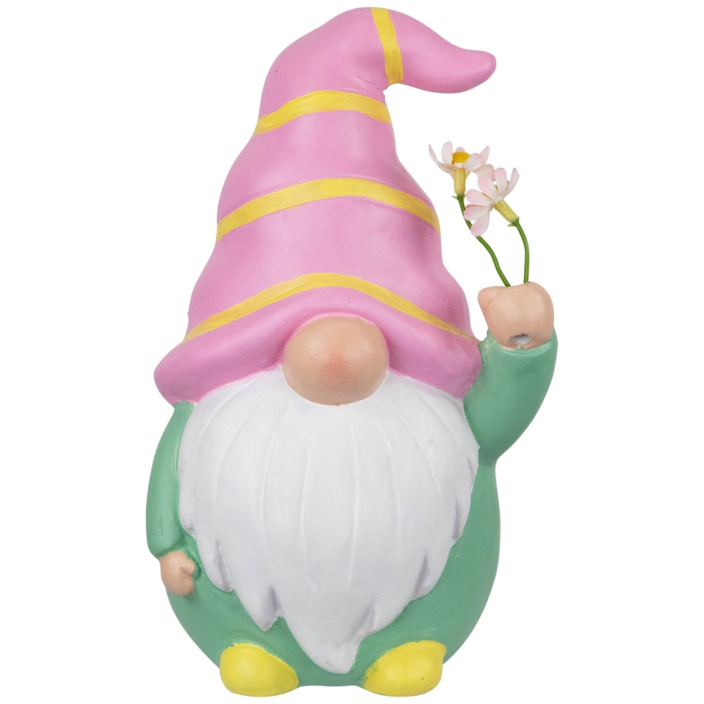 Gnome Holding Flowers Spring Figurine - 8" - Pink and Green