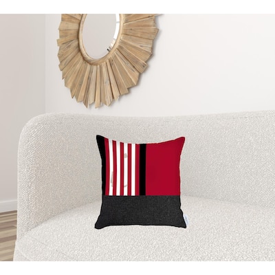 HomeRoots 18" X 18" Red Striped Zippered Handmade Polyester Throw Pillow Cover