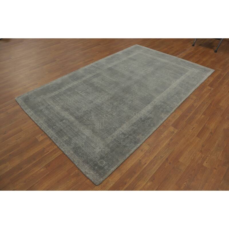 Hand-knotted Transitional Silk Carpet Grey Oushak Rug Geometric Oriental Area Rug - 7' 11'' X 4' 11''
