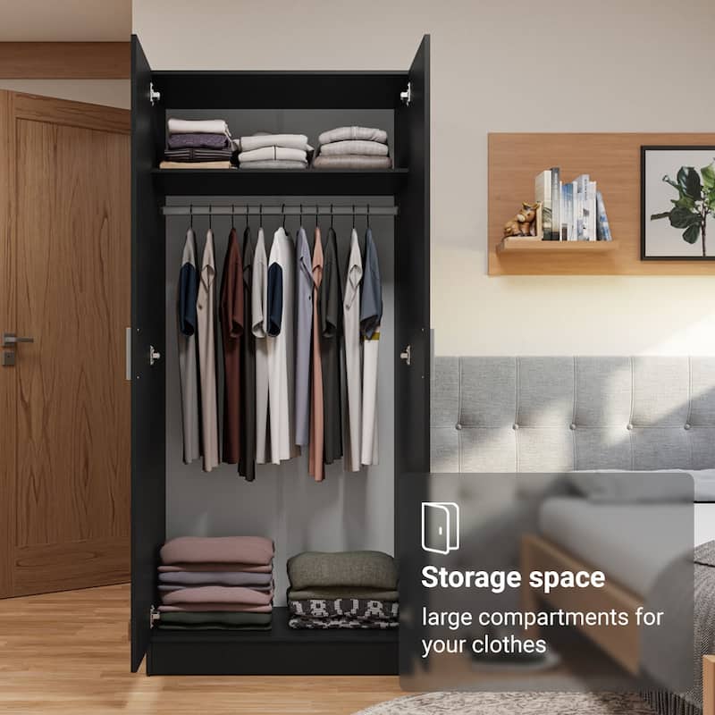 Madesa 2 Door Wardrobe Storage Cabinet with Ample Shelf 31"L
