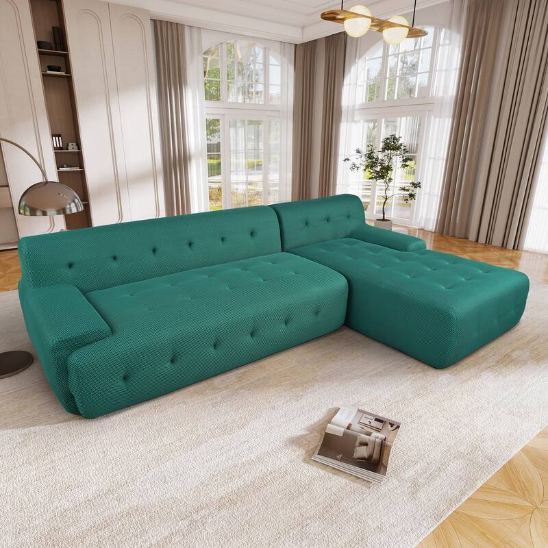 107" Polyester Mesh L-Shaped Modular Sectional Sofa with Deep Seat & Pocket Springs