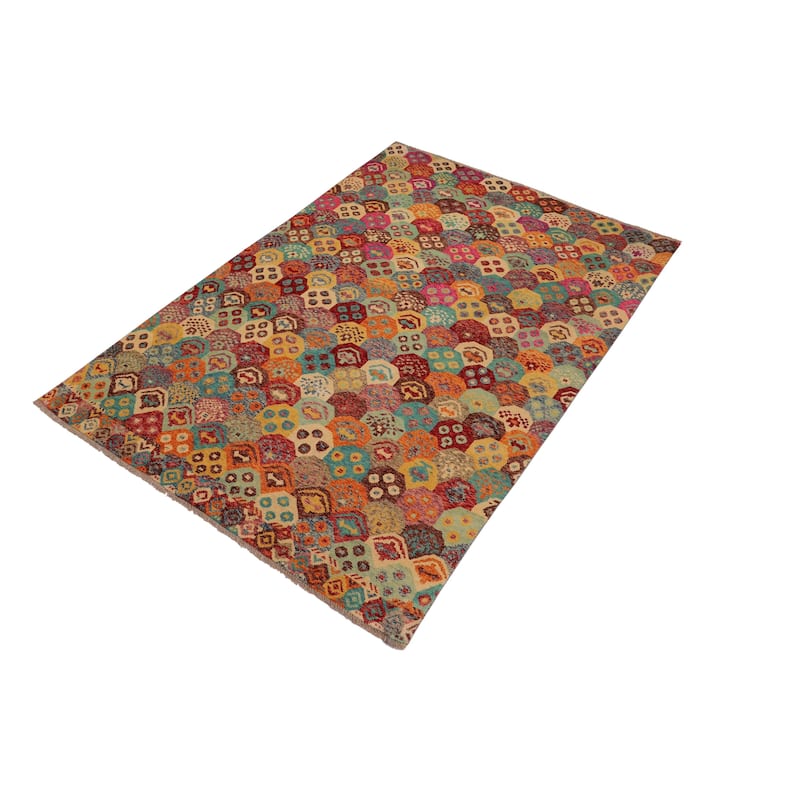 Eclectic Balochi Garrett Red/Blue Hand Knotted Wool Rug - 6'7'' x 9'9''