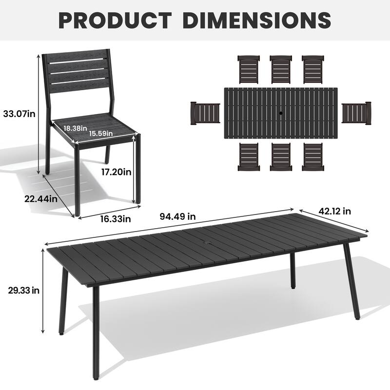 9-Piece Aluminum Outdoor Dining Set with Umbrella Hole and Stackable Chairs