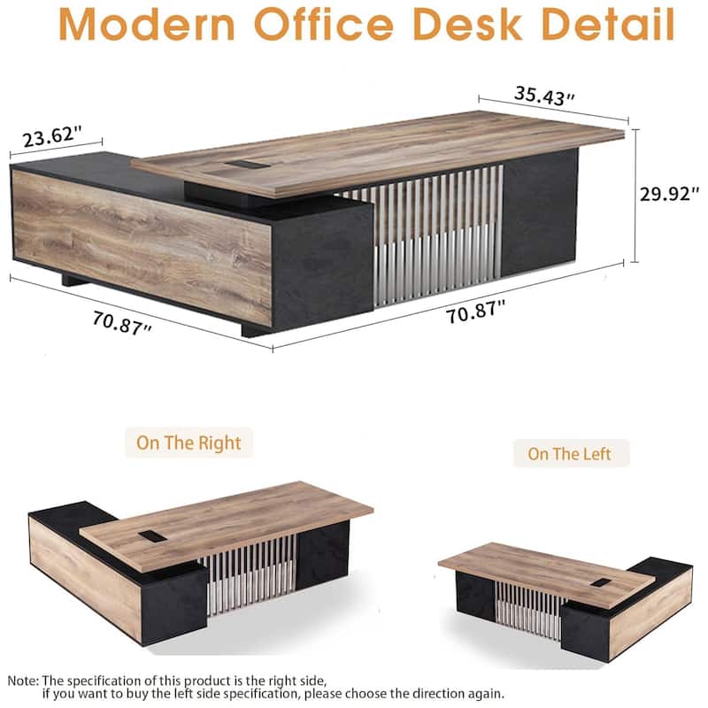 Large L-Shaped Executive Desk with Drawers Cabinet Cable Management