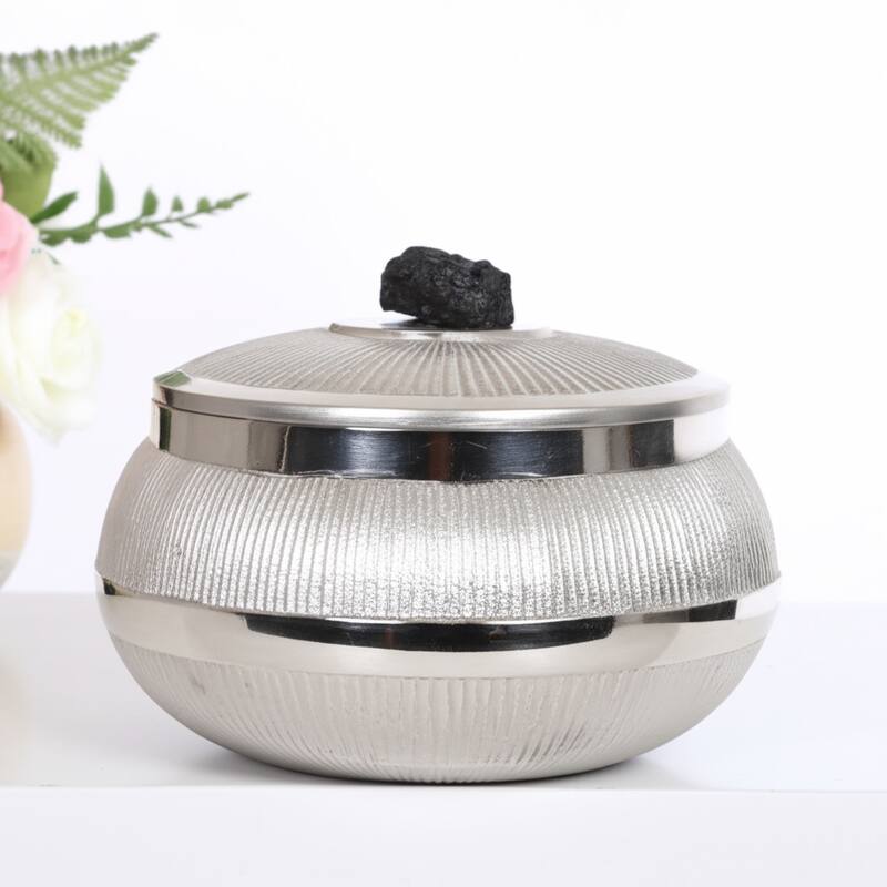 Aluminum Agate Decorative Object Stylish Lidded Textured Sculpture