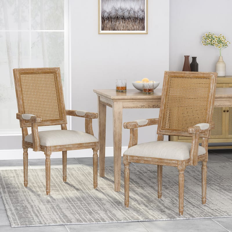 Roomfitters French Country Dining Chairs with Cane Back and Fluted Legs, Set of 2 - Beige